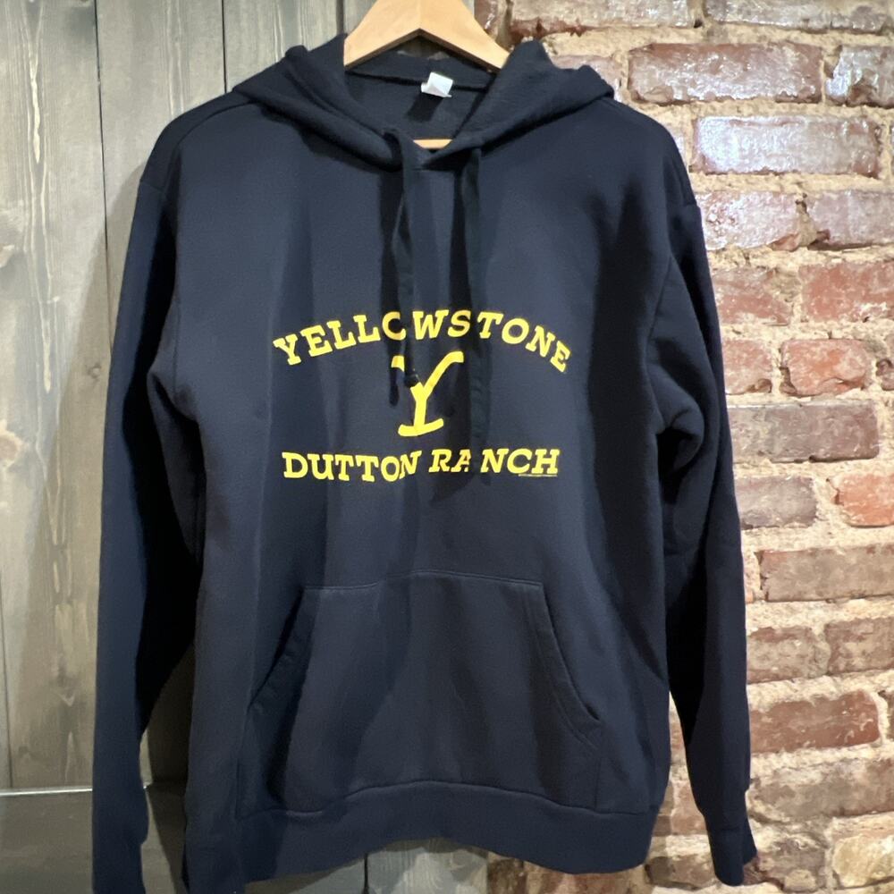 Yellowstone Dutton Ranch Navy Blue Hoodie Size L Pullover Very Soft EUC Country